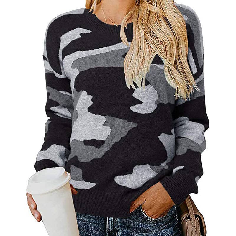 CAMOUFLAGE LEOPARD PRINT CREW NECK JUMPER