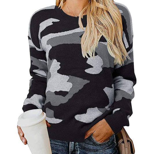 CAMOUFLAGE LEOPARD PRINT CREW NECK JUMPER