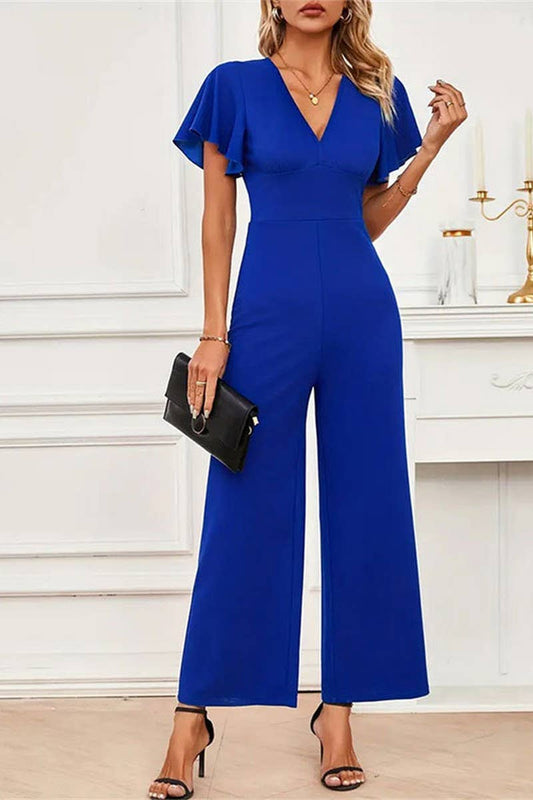 CWSBSS0058_RUFFLED SLEEVES KNITTED WIDE-LEG JUMPSUIT