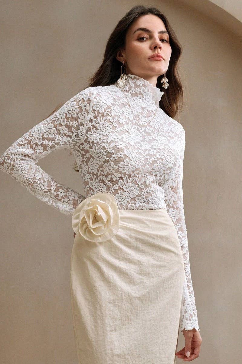 CWTBLL3507_HIGH COLLAR LACE LONG SLEEVE BOTTOMING TOP