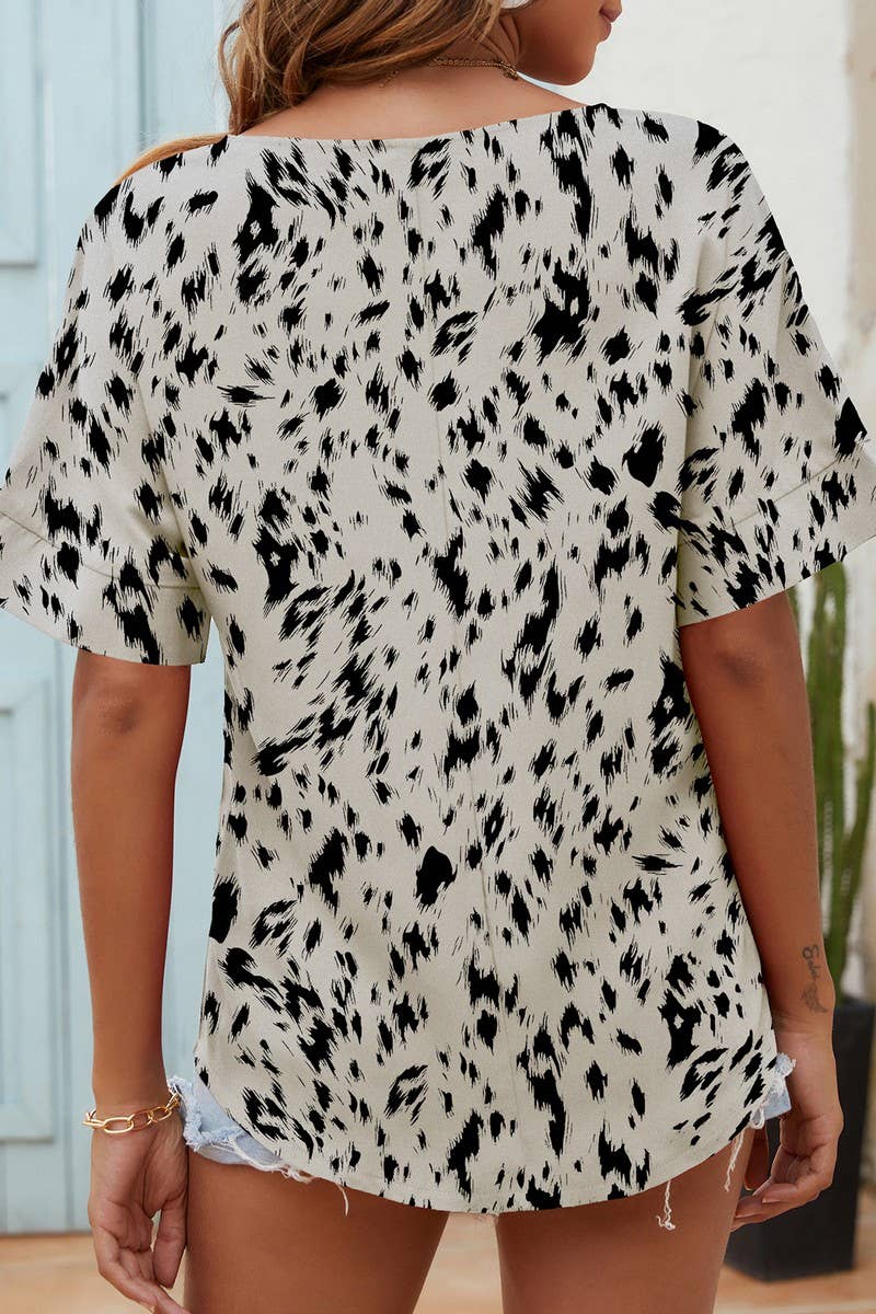 CWTBLS0346_V-Neck Short Sleeve Print Top