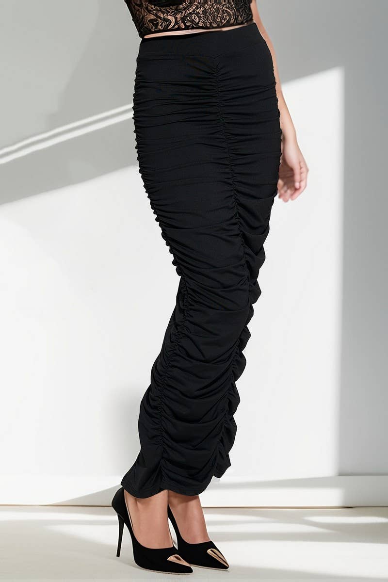 CWBLS0428_SPRING SUMMER HIGH-WAISTED RUCHED MIDI SKIRT