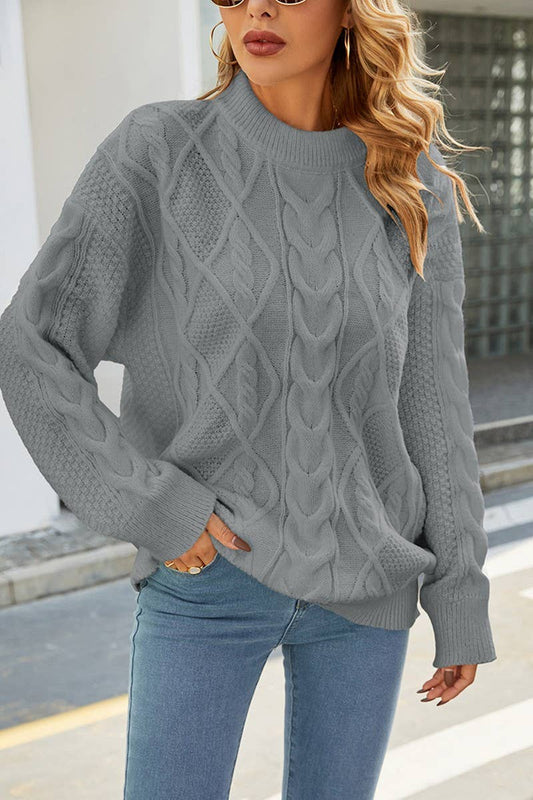 CWOSWL1733_Cable Crew Neck Long Sleeve Pullover Sweater