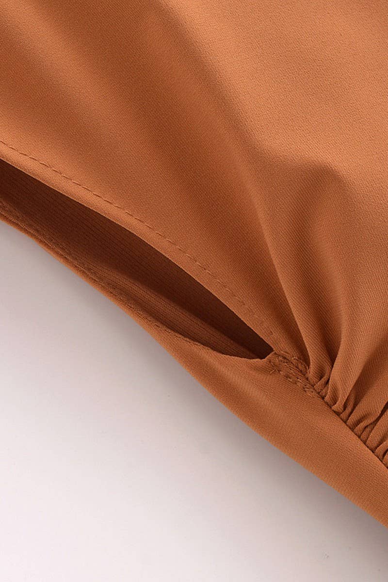 CWDMD4192_SOLID COLOR PLEATED HOLLOW BACKLESS DRESS