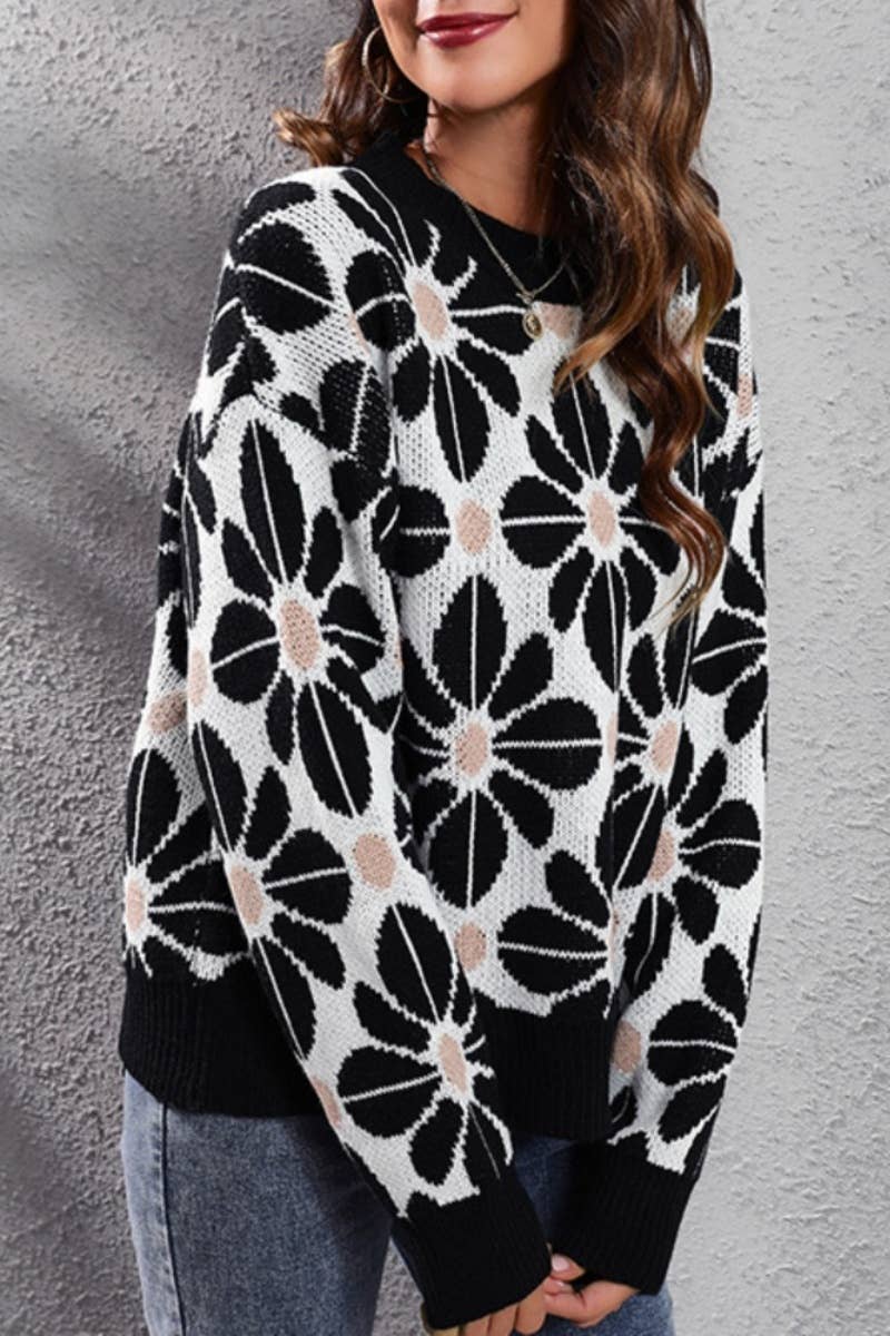 CWOSWL6411_LONG-SLEEVED WINTER SWEATER WITH FLORAL MATCHING