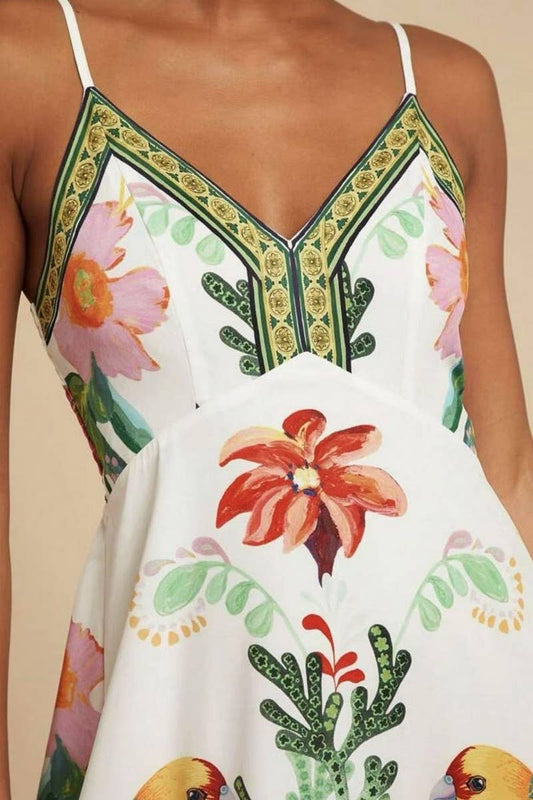 CWDMD5841_V-NECK FLORAL BOHO STRAPPY VACATION DRESS