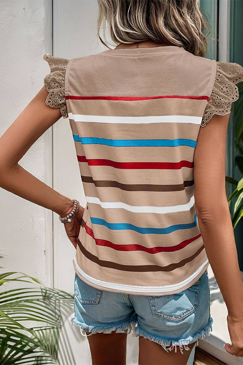 CWTBLS0992_SHORT-SLEEVED CASUAL STRIPED TOP