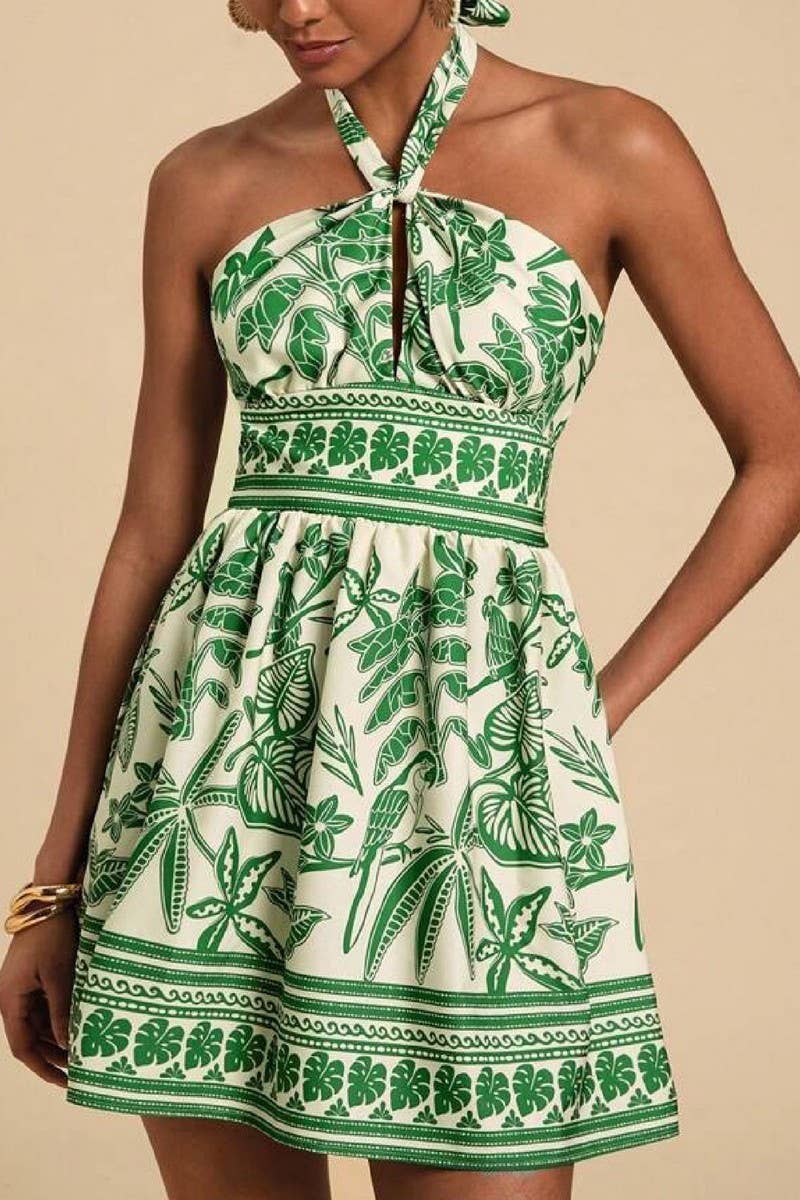 CWDHL01112_RETRO CORSETED FLORAL HALTER DRESS