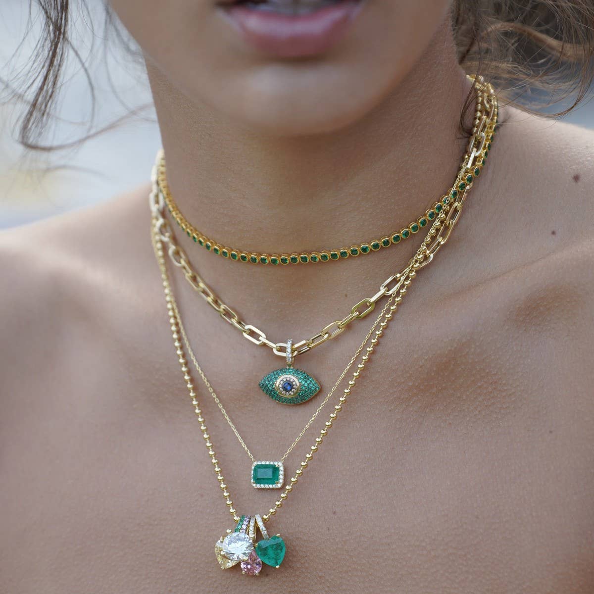 Fashionable Emerald Zirconia Bead Necklace