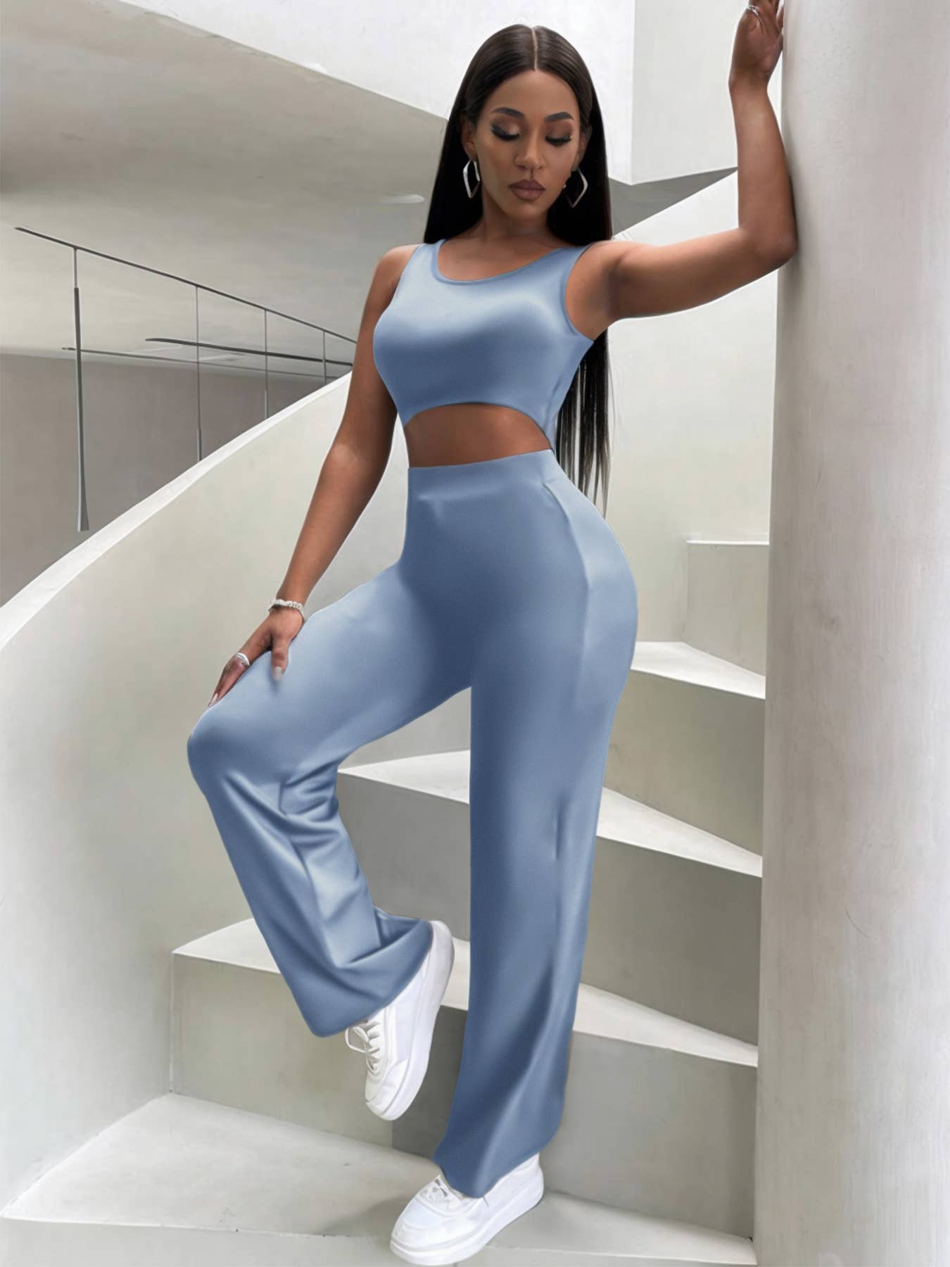 Casual fashion crop vest pants two-piece set