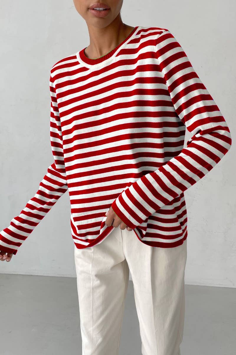 CWTBLL2962_CLASSIC CREW-NECK STRIPED LONG-SLEEVED SWEATER
