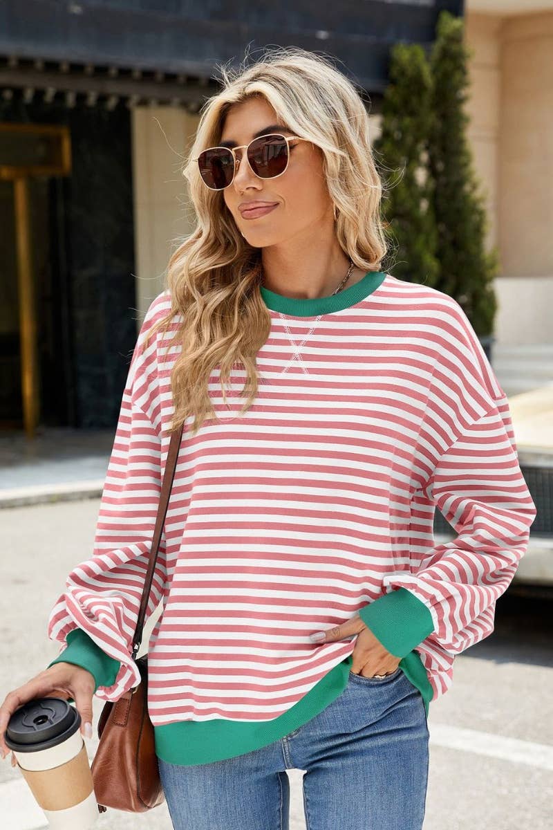 CWTBLL1888_FALL CREW-NECK STRIPED LONG-SLEEVED TOP