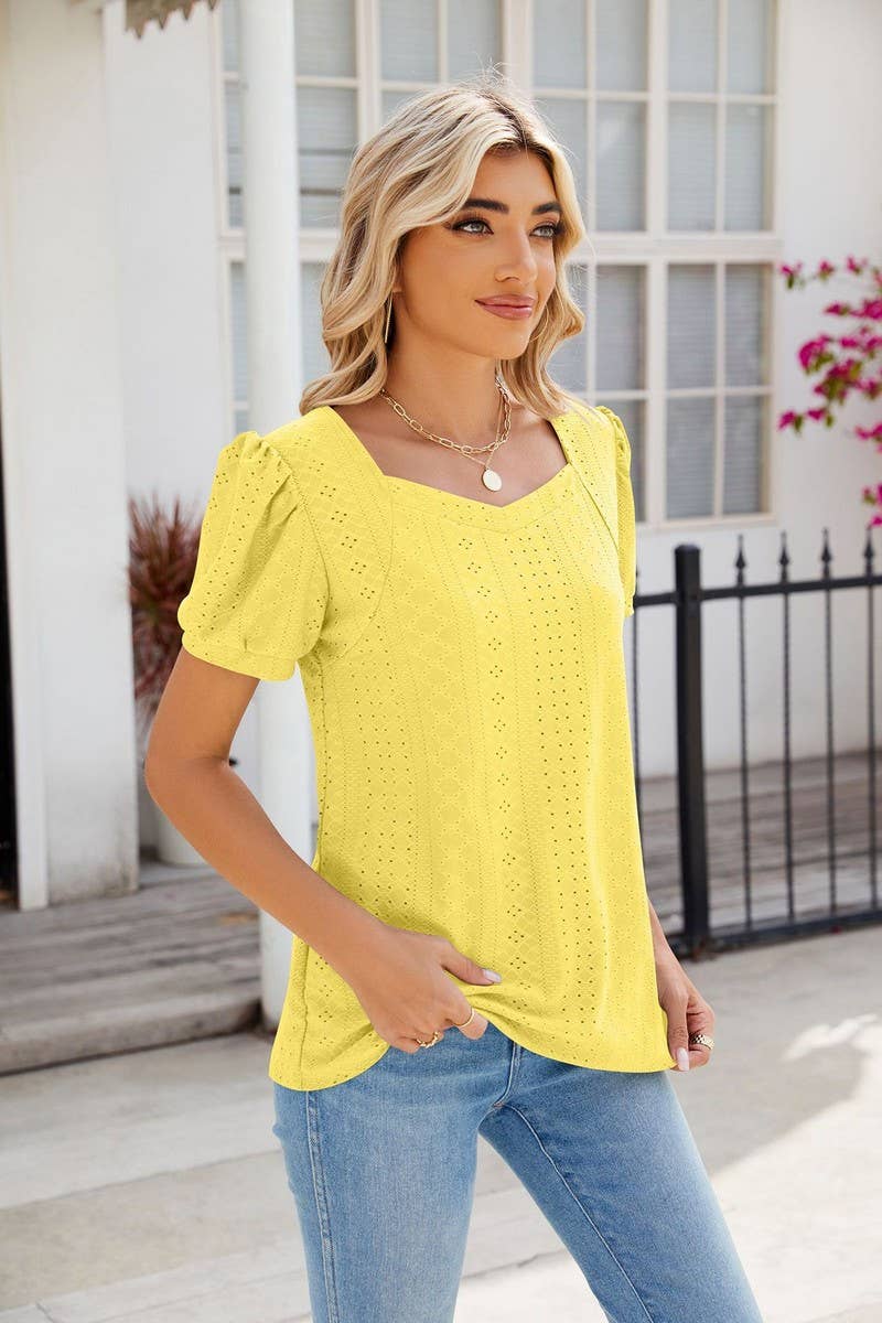 CWTTS0826_Sweetheart Neck Short Sleeve Knit Top