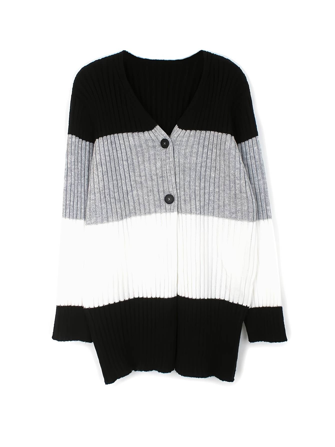 Contrast color splicing two button long cardigan