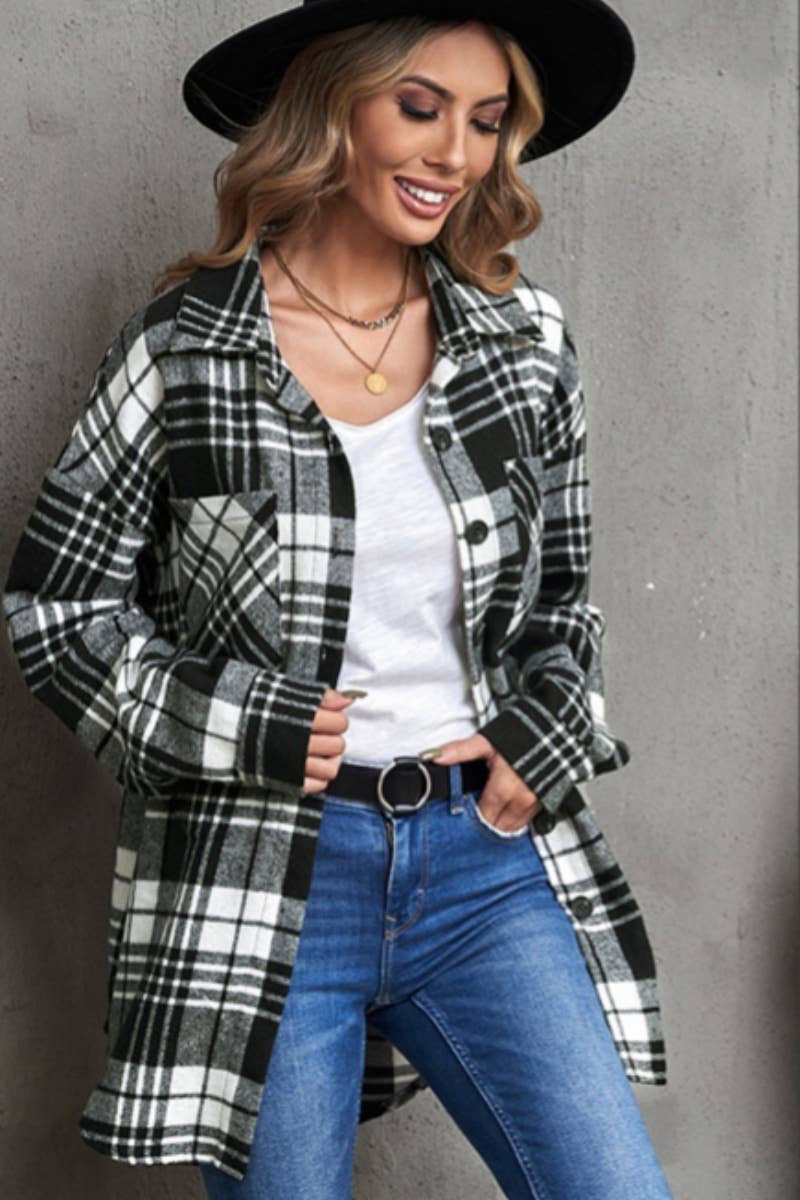 CWTSTL2347_AUTUMN PLAID SINGLE-BREASTED LONG-SLEEVED SHIRT