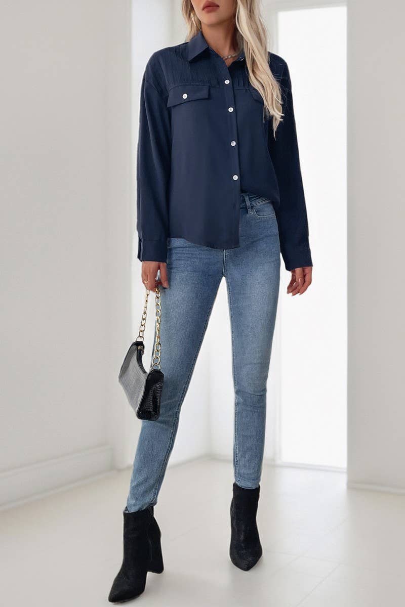 CWTBLL3720_NEW AUTUMN AND WINTER LONG-SLEEVED LAPEL SHIRT