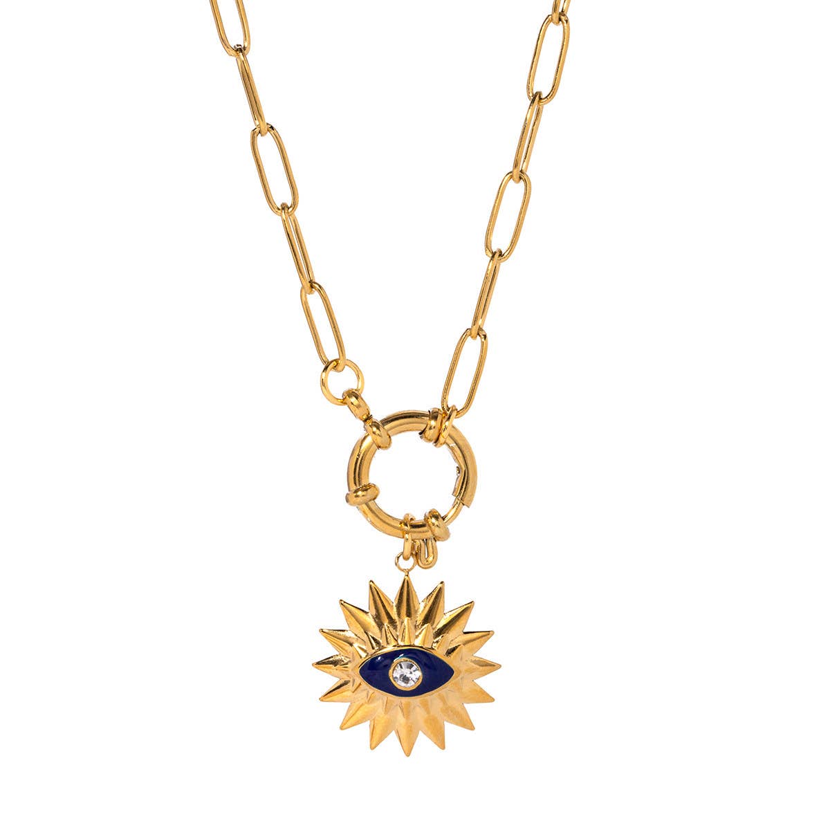 OIL DRIP RHINESTONE SUNFLOWER DEVIL'S EYE NECKLACE_CWAHA0913