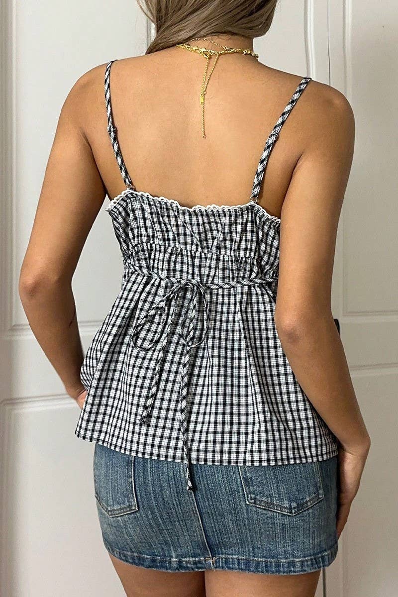 CWTTK0991_SEXY CROP PLAID TIE-FRONT CAMI TOP