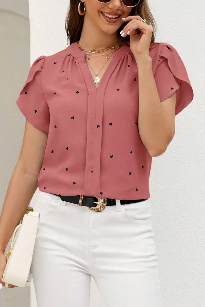 CWTSTS0463_SUMMER V-NECK SHORT SLEEVE LOVE PRINT SHIRT TOP