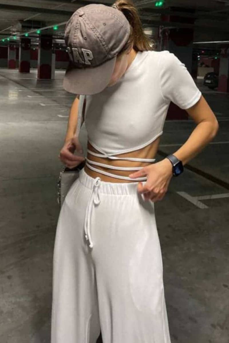 CWSS0517_SEXY CROP STRAP SHORT SLEEVE TOP AND PANTS SUIT