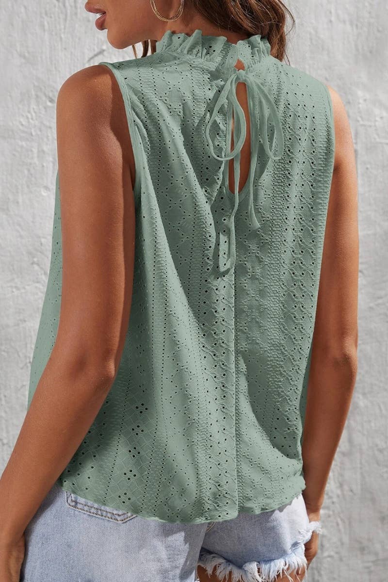 CWTBLSL0241_LOTUS COLLAR HOLLOWED OUT SLEEVELESS TOP