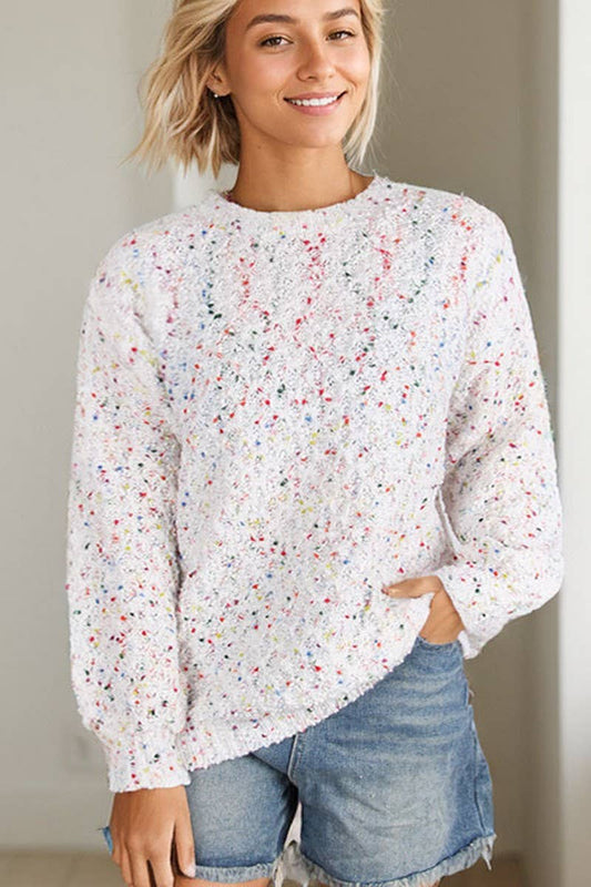 CWOSWL5817_COLORFUL DOT ROUND NECK LONG SLEEVE KNIT TOP