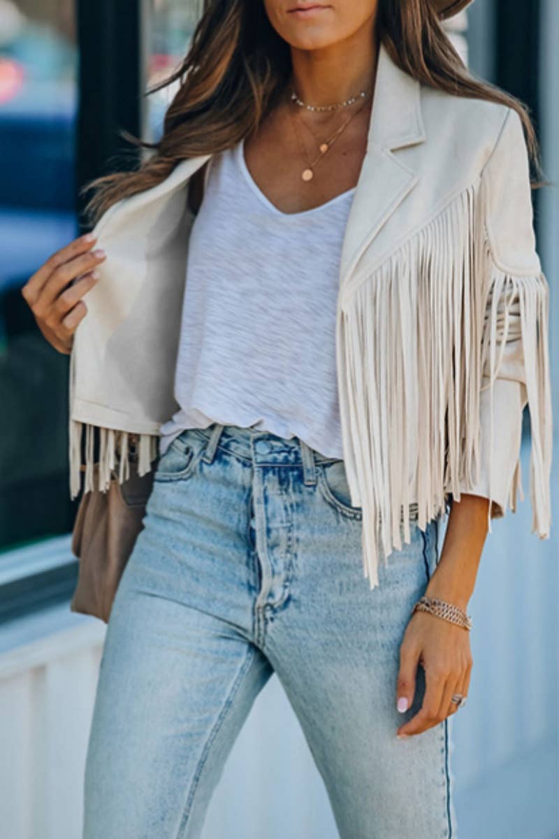 CWOCO1046_SOLID COLOR FRINGED BAT-SLEEVE JACKET SHORT