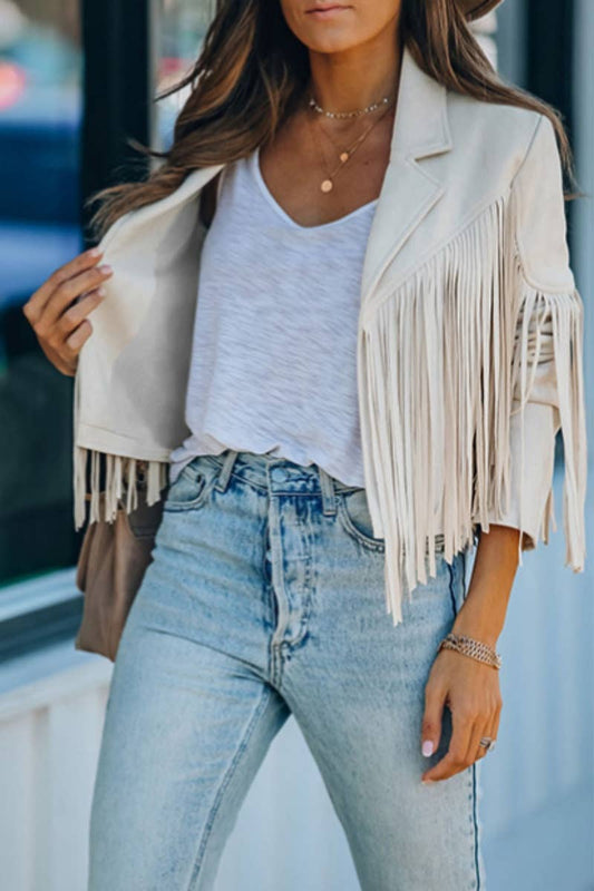 CWOCO1046_SOLID COLOR FRINGED BAT-SLEEVE JACKET SHORT