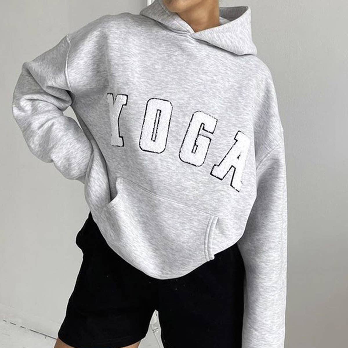 CASUAL EMBROIDERED YOGA LETTER PRINT LOOSE HOODIE