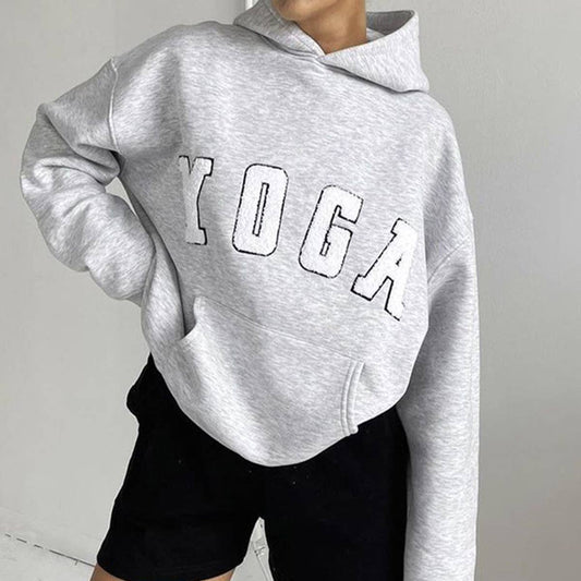 CASUAL EMBROIDERED YOGA LETTER PRINT LOOSE HOODIE