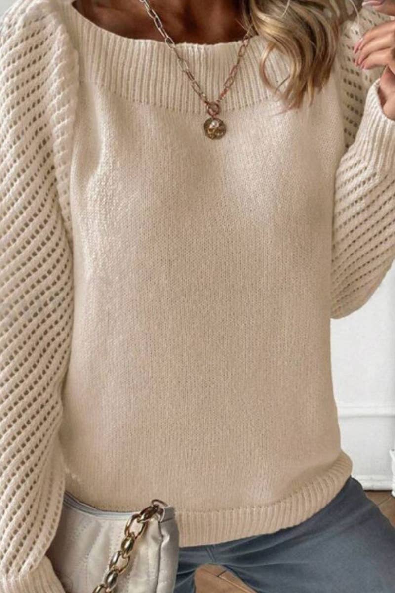 CWOSWL5134_LONG SLEEVE KNIT TOP WITH A LINE SHOULDER JUMPER