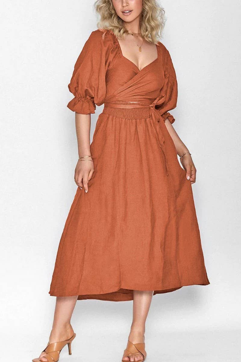 CWDMD5769_V-NECK ELEGANT MID-LENGTH SLEEVES TWO-WAY DRESS