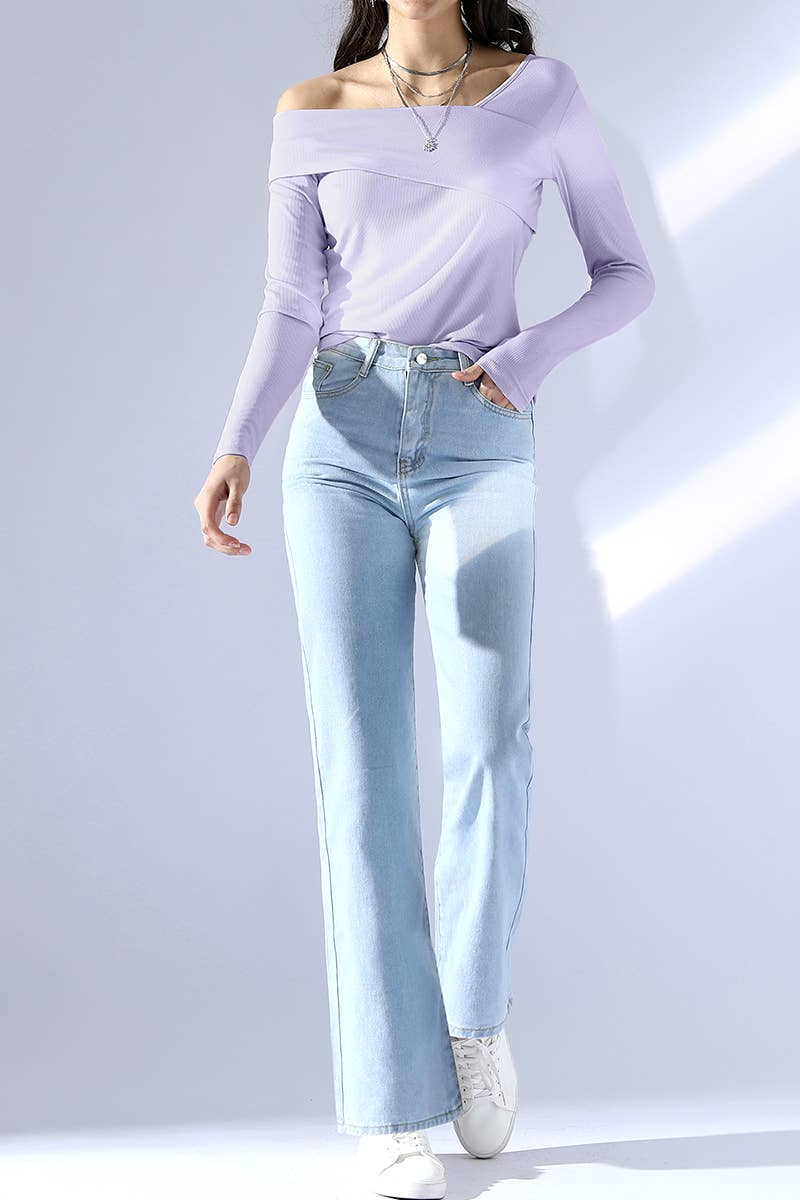 CWTTL1103_LONG SLEEVE ONE SHOULDER 2 LAYER T SHIRT TOP