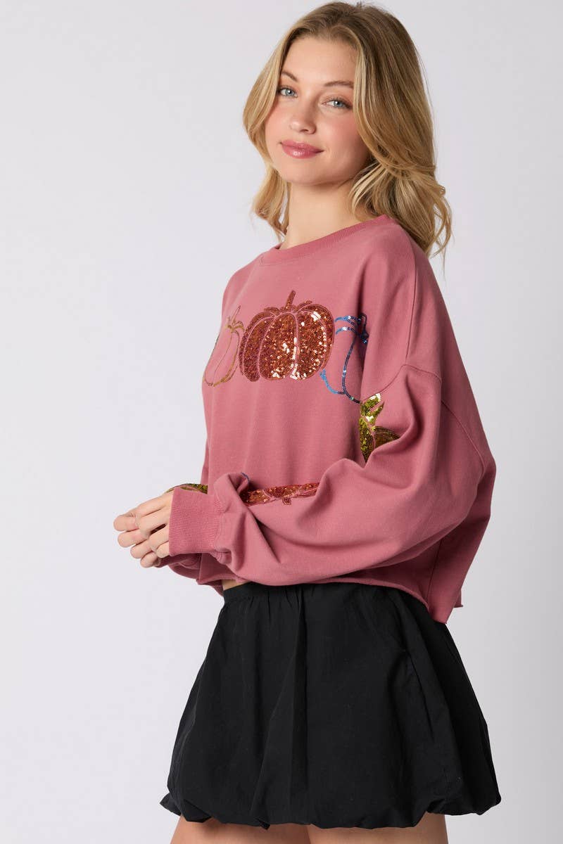 CWTBLL01263_HALLOWEEN PUMPKIN SEQUIN PULLOVER SWEATSHIRT