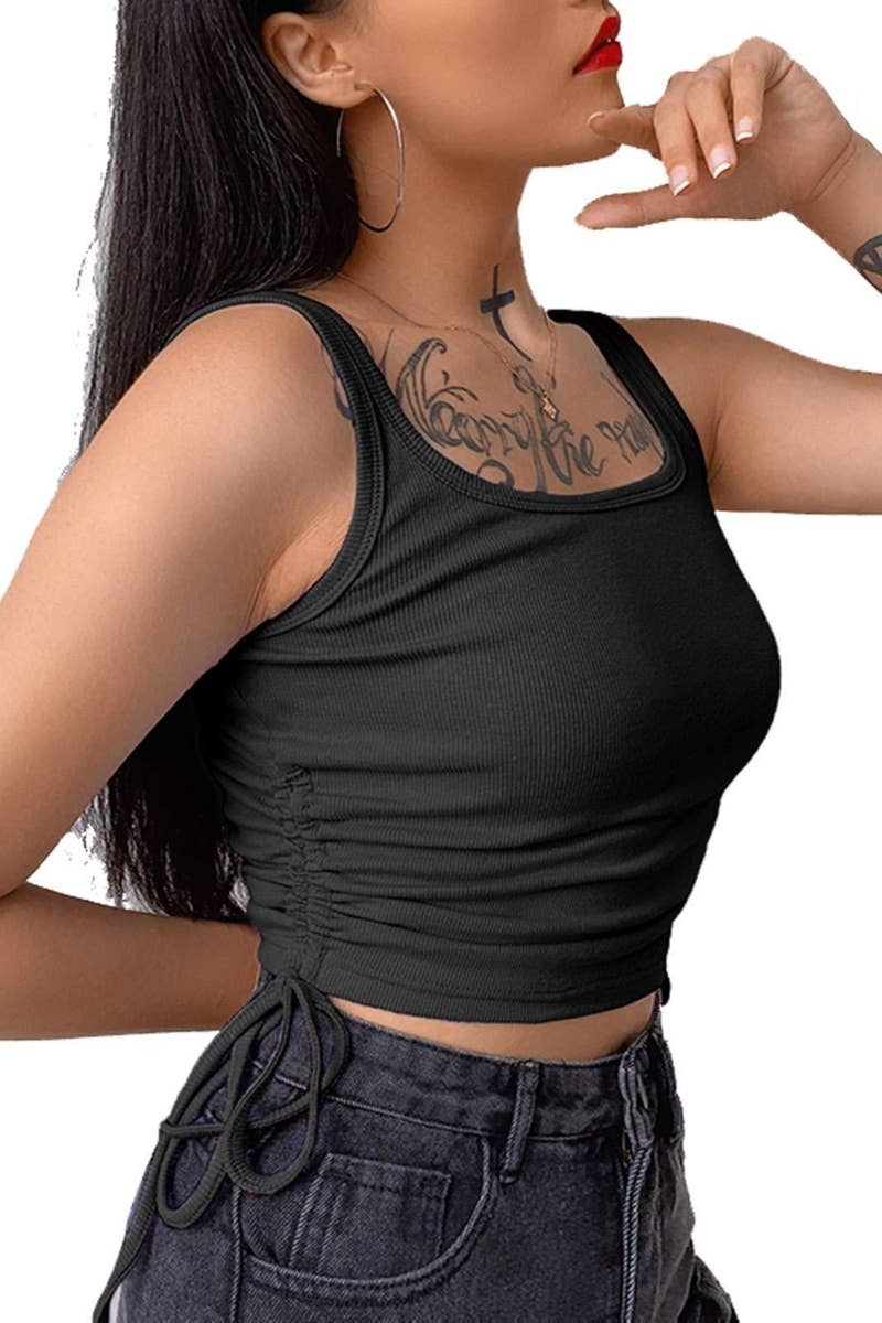 CWOV0236_SUMMER U-NECK SLEEVELESS CROP TANK TOP