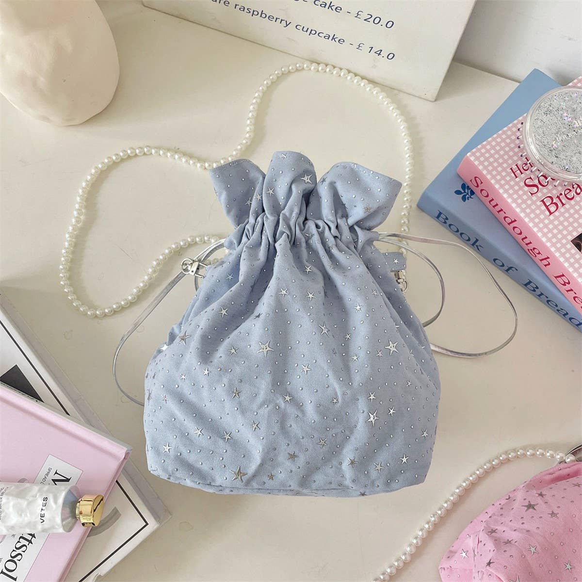 CWAB5813_STAR SEQUIN SMALL FRESH DRAWSTRING CROSSBODY BAG