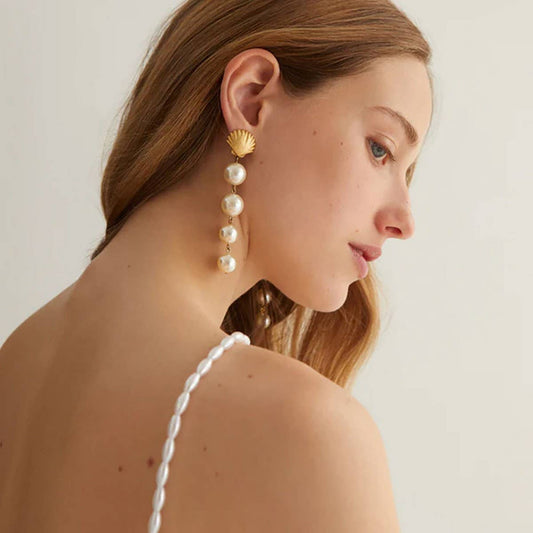 PERSONALIZED 18K GOLD SHELL PEARL TASSEL EARRINGS_CWASC1667