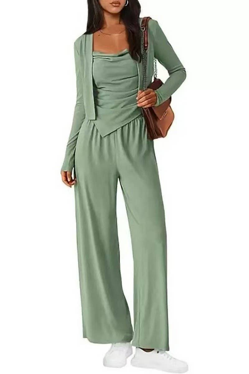 CWSBSL00033_3 PIECE LOUNGE SET WOMEN JACKET TANK AND PANTS