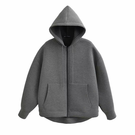 Asymmetrical casual solid-color loose hoodie