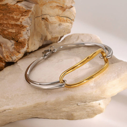 18K Gold Geometric Colorblock Cuff Bracelet_CWAJE4631