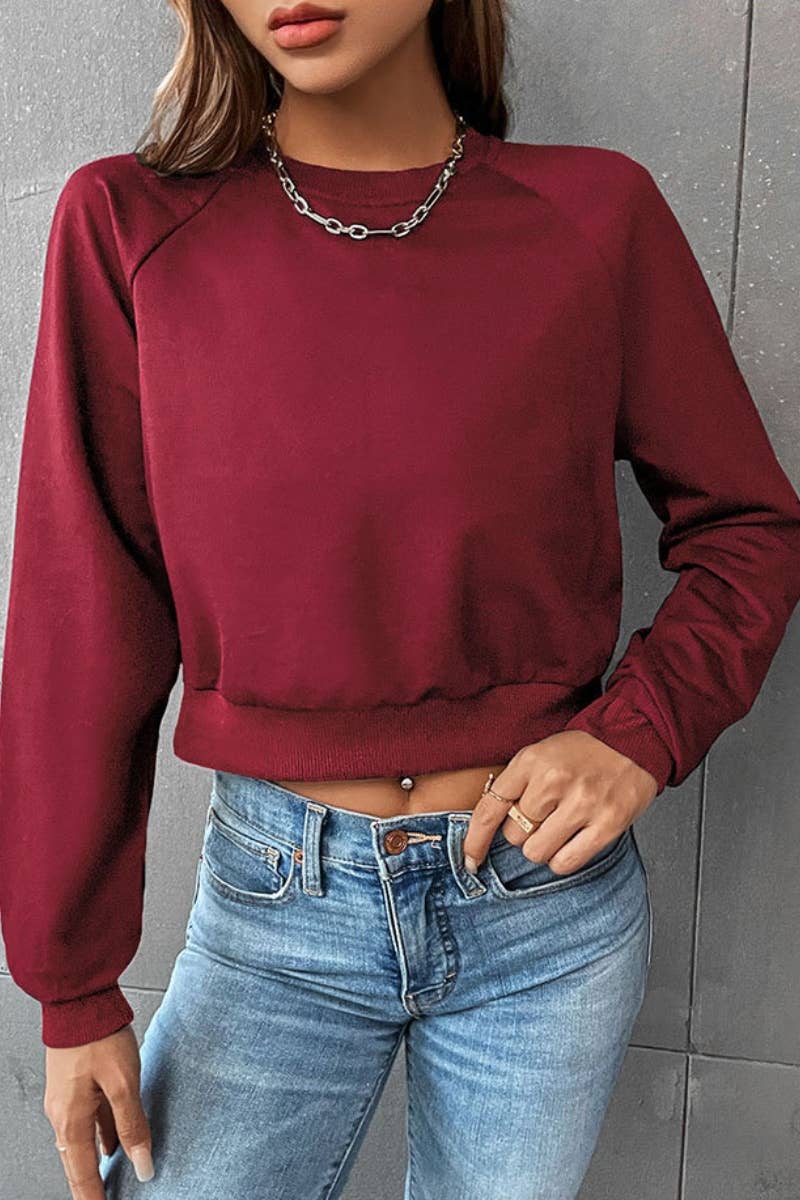 CWTBLL2885_CASUAL SPORTS CREW-NECK LONG-SLEEVED CROP HOODIE