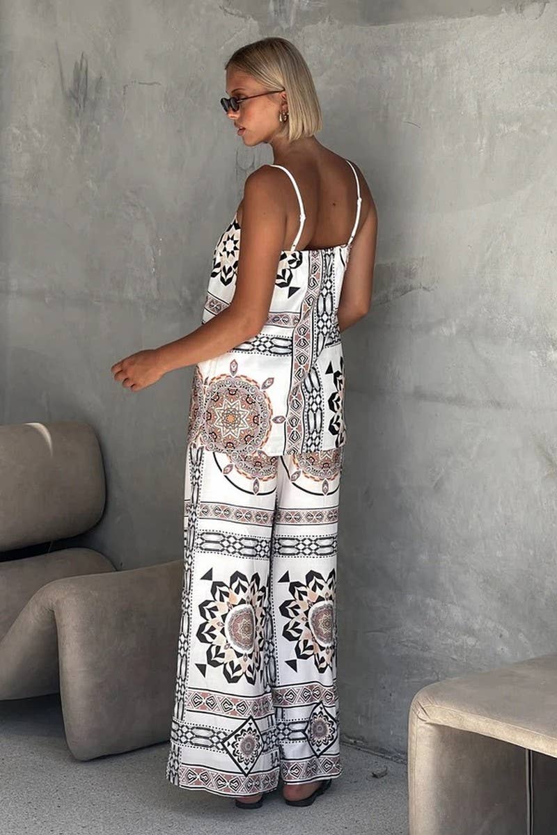 CWSS1254_CASUAL SUSPENDER TOP + WIDE-LEG STRAIGHT PANTS SET