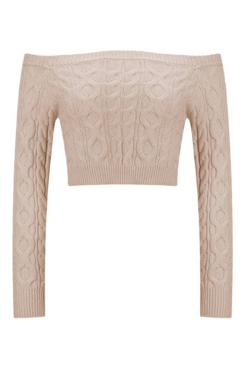 CWOSWL5220_OFF-THE-SHOULDER CROPPED CHUNKY KNIT SWEATER
