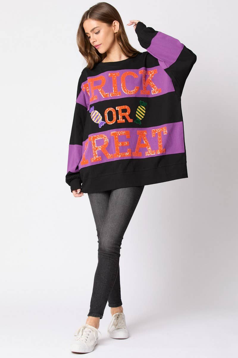 CWTBLL01243_HALLOWEEN LETTER SEQUIN COLORBLOCK SWEATSHIRT