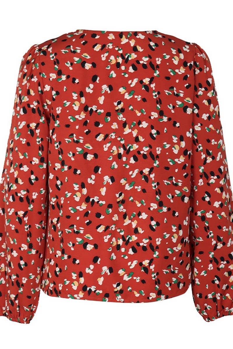 CWTBLL1719_V-NECK PRINTED LONG-SLEEVED RED SHIRT