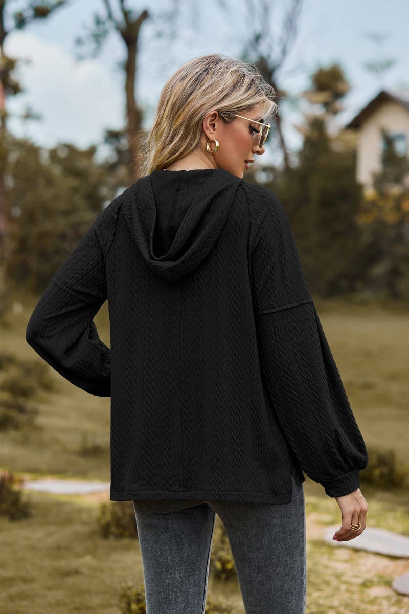 CWOHOL0738_BALLOON SLEEVE HOODED BUTTON LOOSE SWEATSHIRT