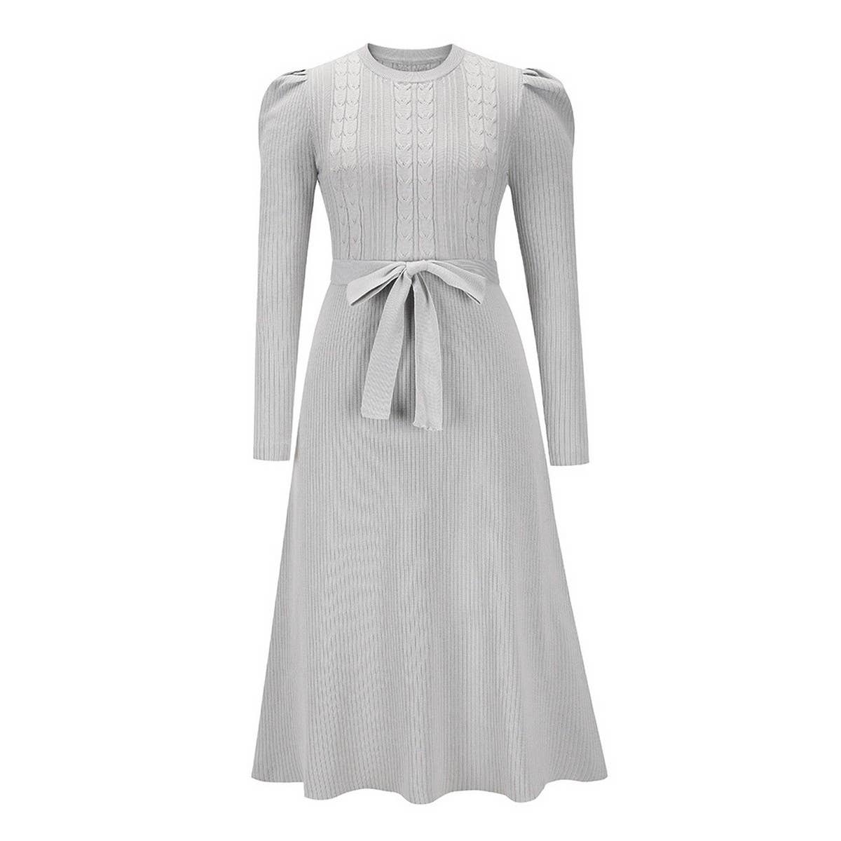 Bubble long sleeve knitted long high-waisted dress