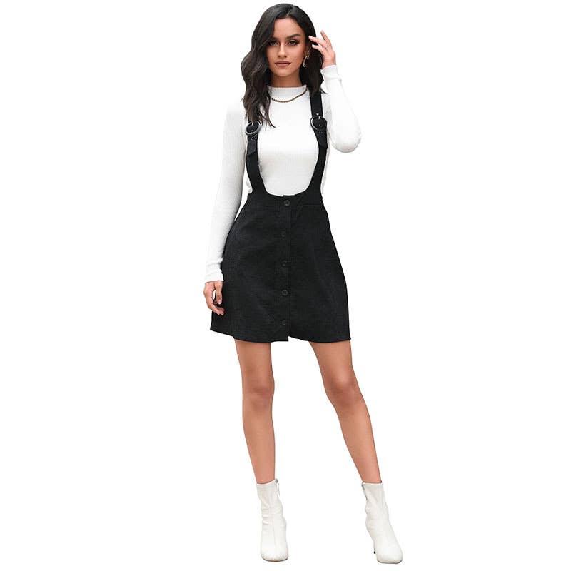 Button-down corduroy A-line halter dress