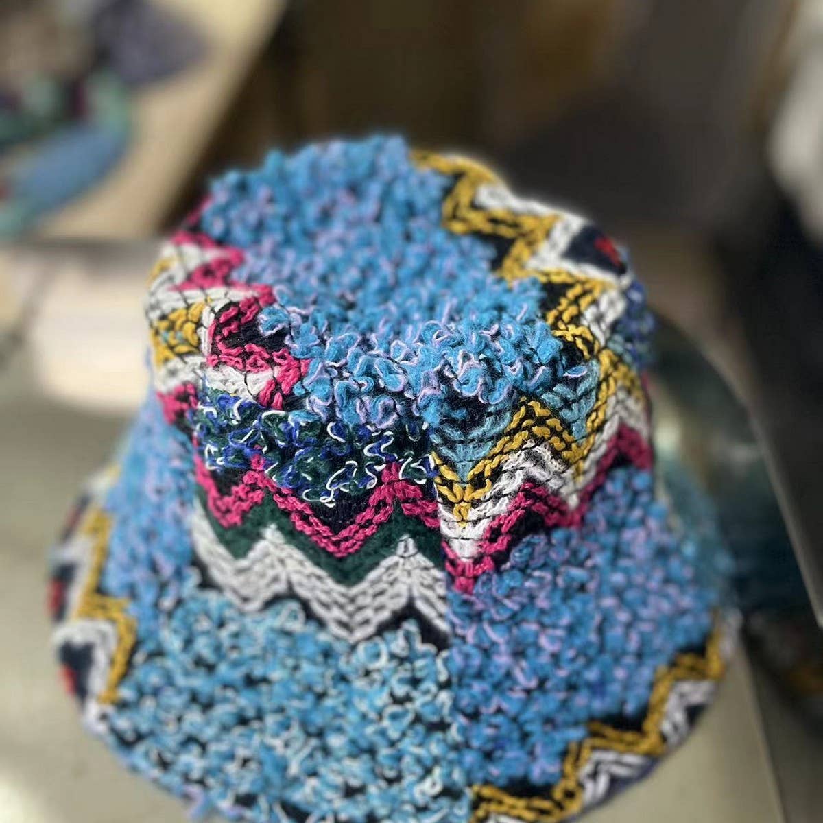 CWAH2213_ETHNIC RETRO COLOR MATCHING KNITTED BUCKET HAT