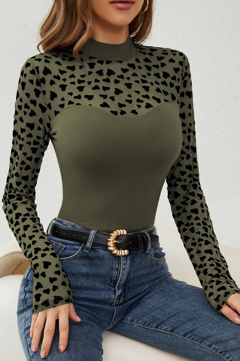 CWTBLL3518_MESH STITCHING LONG SLEEVE SLIM FIT BOTTOMING TOP